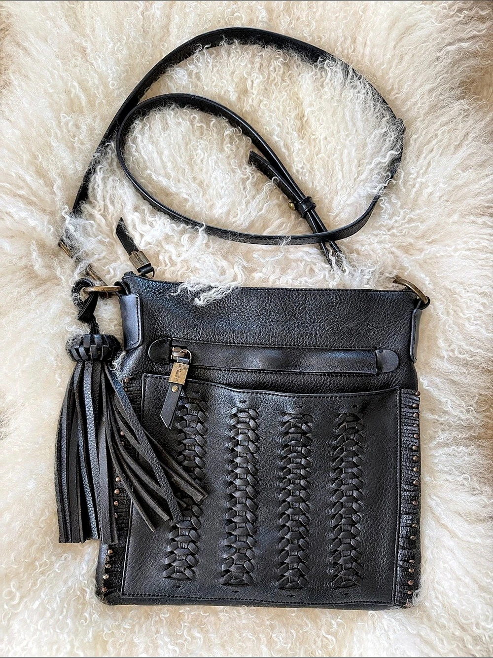 Bixi Awotan Genuine Black Leather Fringe Crossbody Bag or Fanny Leather Bag